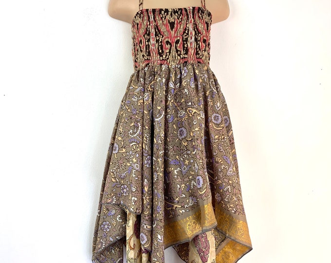 Girls Fairy Dress, 2-6 years old. Silk. Flower Girl Dress, Princess Dress, Skirt, Pixie, Tutu, Child, Summer, Elven Dress in Gold & Beige.