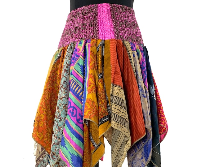 XL. Lilly Short Plus Size Skirt. Harem style waist gives comfortable fit & flexibility. Eco friendly Remnant Sari pieces SKU:748-6431