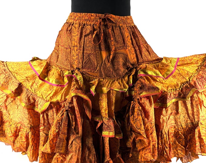 Yasmin 25 Yard Skirt handmade in Vintage Summer Silk, Maxi One Size; (28"-42" Waist) a Boho Cottagecore skirt SKU:740-7112