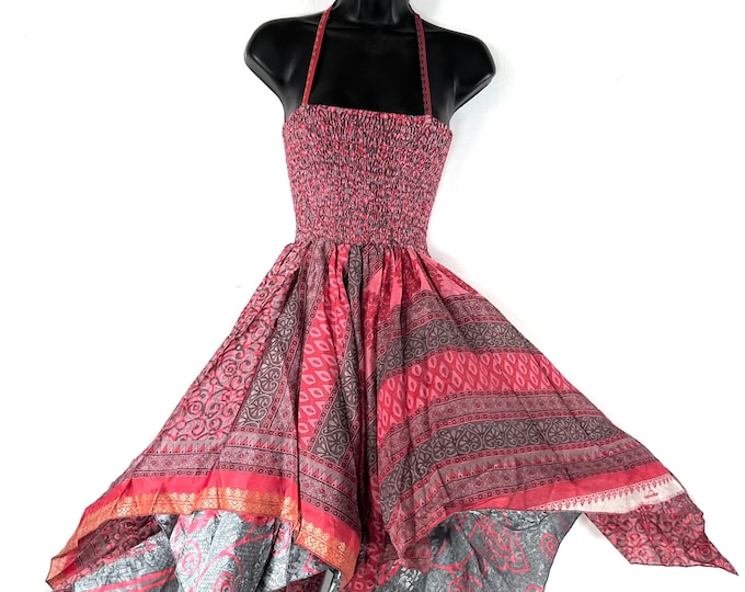 Ayeling Fairy Dress; 38"(97cm) Midi Silk Summer Dress, One Size, Silky Sun Bohemian Hippy Boho Gypsy Princess. SKU:904-7281