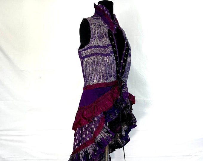 XL. Isabella Corset Dress in Silk brocade, Steampunk, Larp, Tribal, Pagan, REN,
