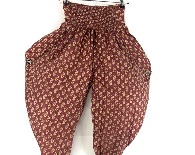 Festival Pants Silk S/M; Palazzo Pants Zip Pocket Trousers, Gypsy Pants High Crotch Harem Pants SKU:800-