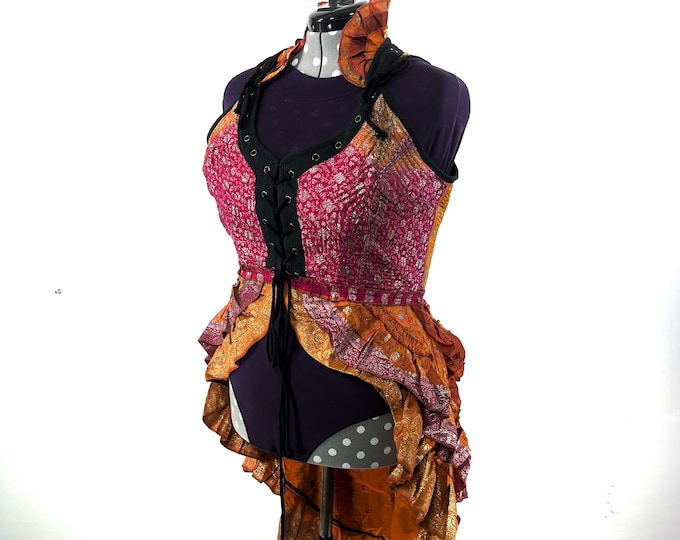 3XL. Varuna Corset Bustier Dress in Silk Brocade with long body.  SKU:2002-7468