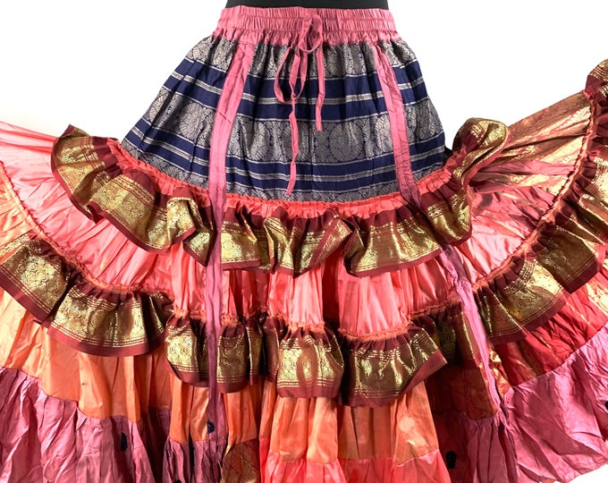Yasmin 25 yard Gypsy Winter Silk Boho Skirt; One Size Flamenco or Bellydance  SKU:740-6506