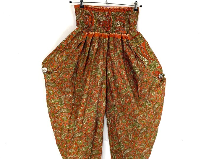 Festival Pants Silk S/M; Palazzo Pants Zip Pocket Trousers, Gypsy Pants High Crotch Harem Pants SKU:800-