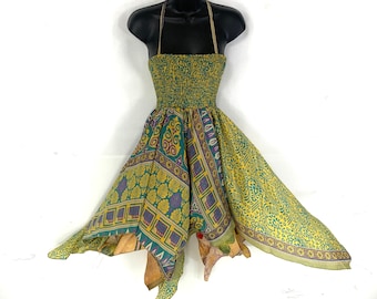 XL Dana Silk Fairy Dress; Midi 38" (97cm) length up-to 52” (133cm) waist Boho Sundress  SKU:903-4887