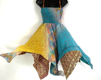 Isla Teenager Silk Fairy Dress; Length 28" (71cm) One size (Boho Short Girl Summer Festival Dress)