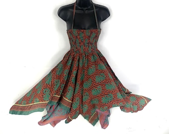 XL Dana Silk Fairy Dress; Midi 38" (97cm) length up-to 52” (133cm) waist Boho Sundress  SKU:903-4885