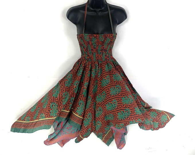 XL Dana Silk Fairy Dress; Midi 38" (97cm) length up-to 52” (133cm) waist Boho Sundress  SKU:903-4885