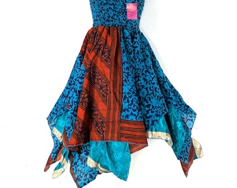 Ayeling Fairy Dress; Silk Summer Dress, One Size 38" (97cm) Midi Length, Silky Sun Bohemian Hippy Boho Gypsy Princess. SKU:904-7268