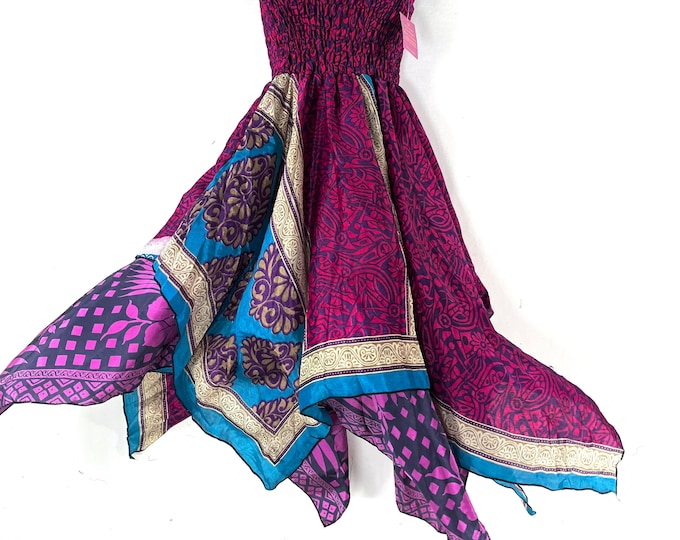 Ayeling Fairy Dress; Silk Summer Dress, One Size 38" (97cm) Midi Length, Silky Sun Bohemian Hippy Boho Gypsy Princess. SKU:904-7264