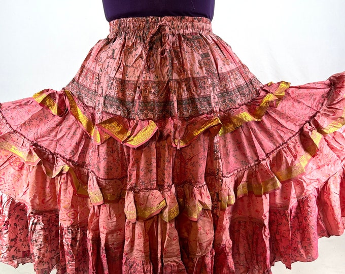 Yasmin XL 25 Yard Skirt handmade in Vintage Winter Silk, Maxi Plus Size; (31"-60" Waist) Boho skirt  SKU:739-7077