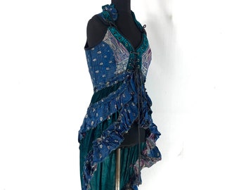L. Cosmo Silk & Velvet Corset Dress. Steampunk, Larp, Flamenco, Tribal, Pagan, Fantasy, Tutu