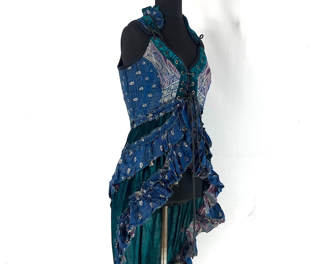 L. Cosmo Silk & Velvet Corset Dress. Steampunk, Larp, Flamenco, Tribal, Pagan, Fantasy, Tutu