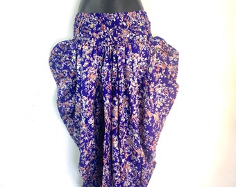 Caroline Waterfall Silk Harem Pants; One size, Elasticated waist Comfy yoga Eco Trousers in Blue & White