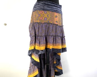 Layla Bohemian XL Waist Hi Low Silk Velvet Edged Skirt. One Size Plus. Fits up to 50" (127cm) SKU:734-5551