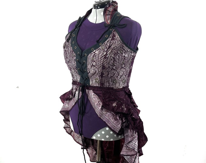 3XL. Varuna Corset Bustier Dress in Silk Brocade with long body.  SKU:2002-7465