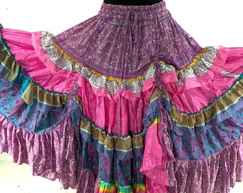 XL Jazmyn 25 Yard Skirt - Gypsy Light Summer Silk - Boho - Purple Pink SKU:737-6864