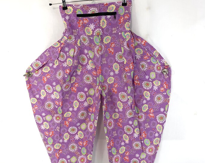 Cotton Festival Pants with Zip Pocket, Adult Palazzo Trousers, Gypsy Harem Pants, High Crotch,