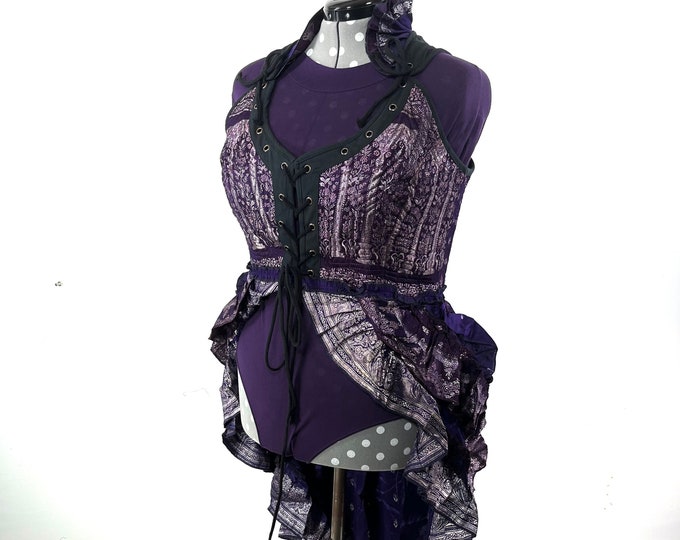 3XL. Varuna Corset Bustier Dress in Silk Brocade with long body.  SKU:2002-7471