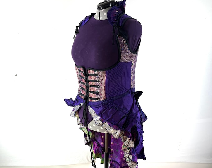 6XL. Elisa Bustier Dress; Steampunk Under-bust Long Body Corset in Silk Brocade, Boho Cottagecore Pirate SKU:2004-7915