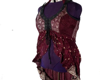 6XL Sophia Corset Dress with Hi-Low tiered skirt in Silk brocade. Handmade Renaissance Festival Steampunk SKU:2000-8504