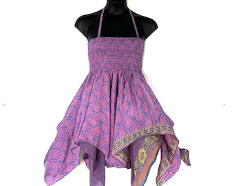 XL Dana Silk Fairy Dress; Midi 38" (97cm) length up-to 52” (133cm) waist Boho Sundress  SKU:903-8555