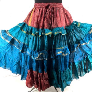 Yasmin 25 Yard Skirt handmade in Vintage Winter Silk, Maxi One Size; (28&quot;-42&quot; Waist) a Boho Cottagecore skirt SKU:740-9125