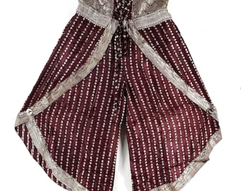 2XL. Tulip Palazzo Pants in Silk Brocade; Split open leg harem trouser SKU:796-7994