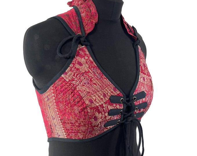 XL. Fae Corset Top; handmade from silk brocade  SKU:3034-8279
