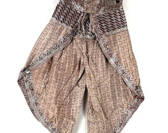 XL. Tulip Palazzo Pants in Silk Brocade; Split open leg harem trouser SKU:797-8025