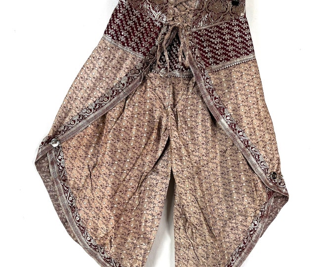 XL. Tulip Palazzo Pants in Silk Brocade; Split open leg harem trouser SKU:797-8025