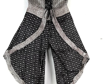 2XL. Tulip Palazzo Pants in Silk Brocade; Split open leg harem trouser SKU:796-7990