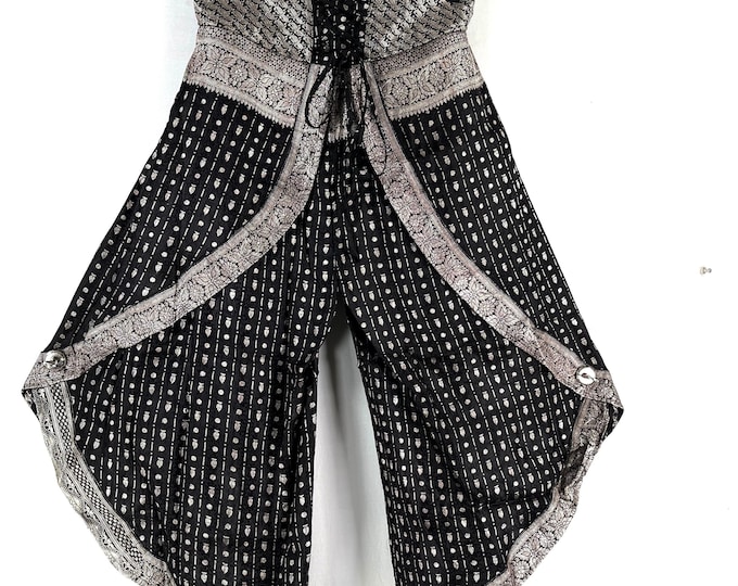 2XL. Tulip Palazzo Pants in Silk Brocade; Split open leg harem trouser SKU:796-7990