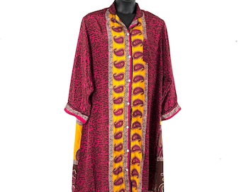 XL Romilly Silk Shirt Dress - Long Sleeve - Pocket - pink and gold SKU:323-7703