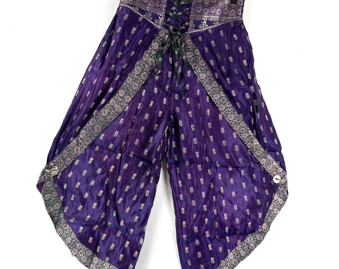 XL. Tulip Palazzo Pants in Silk Brocade; Split open leg harem trouser SKU:797-8026