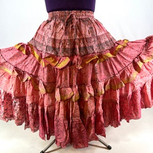 Yasmin XL 25 Yard Skirt handmade in Vintage Winter Silk, Maxi Plus Size; (31&quot;-60&quot; Waist) Boho skirt  SKU:739-7077