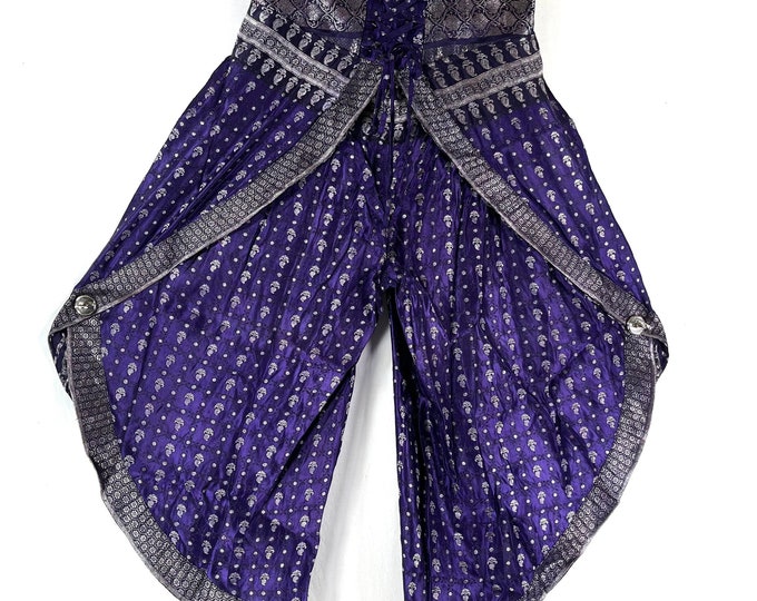 XL. Tulip Palazzo Pants in Silk Brocade; Split open leg harem trouser SKU:797-8023