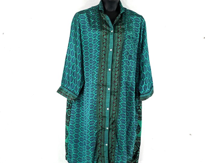 XL. Romilly Silk Shirt Dress, Long Sleeve with Pocket, Sari soft, Loose & Comfy SKU:323-7713