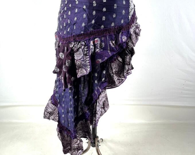 Bustle Wrap Over Skirt Vintage Silk Brocade, Luna M/L; Tribal Belly Dance mini skirt, Steampunk Festival Cosplay Tail Skirt SKU:221-7125