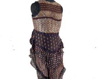 3XL Sophia Corset Dress - Hi-Low tiered skirt - Vintage Silk Brocade (SKU:2000-8769)