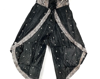 S/M. Tulip Palazzo Pants in Silk Brocade; Split open leg harem trouser SKU:798-8015