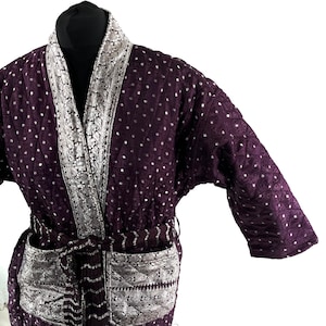 Quilted Silk Kimono Jacket XL; Vintage Brocade Robe, Generous Loose Fit, Japanese Style, Handmade.  SKU:758-7026