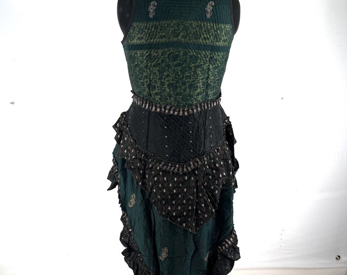 2XL. Sophia Corset  Dress with Hi-Low tiered skirt in Silk brocade. Flamenco, Steampunk, Tribal, Goth, REN SKU:2000-8130