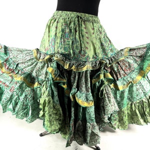 Yasmin 25 Yard Skirt handmade in Vintage Summer Silk, Maxi One Size; (28&quot;-42&quot; Waist) a Boho Cottagecore skirt  SKU:740-7111