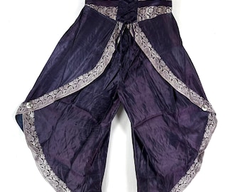 XL. Tulip Palazzo Pants in Silk Brocade; Split open leg harem trouser SKU:797-8024