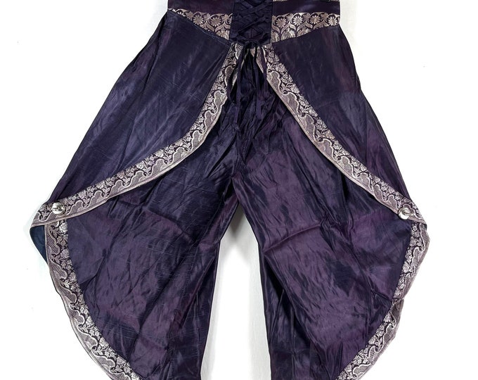 XL. Tulip Palazzo Pants in Silk Brocade; Split open leg harem trouser SKU:797-8024