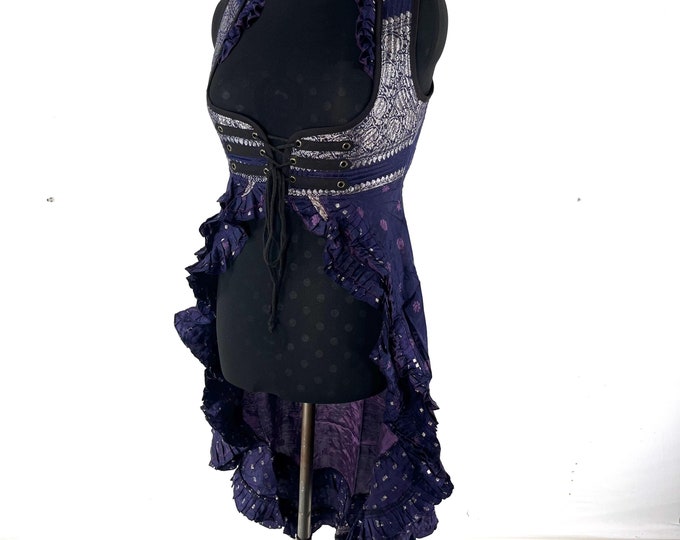 XL. Alaxi Bustier Dress; Under-bust Corset Dress in Vintage Silk Brocade. Cosplay, Larp, Steampunk, Renaissance Festival  SKU:2114-8149