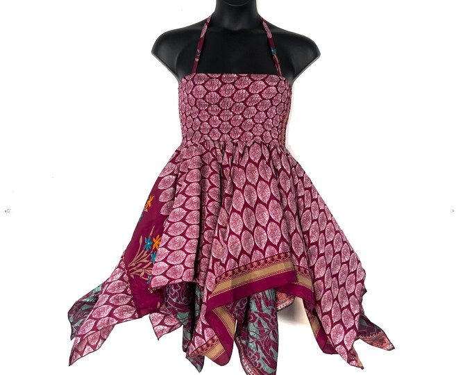 XL Dana Silk Fairy Dress; Midi 38" (97cm) length up-to 52” (133cm) waist Boho Sundress  SKU:903-8554