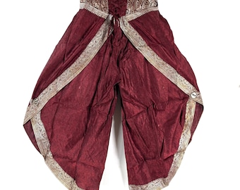 S/M. Tulip Palazzo Pants in Silk Brocade; Split open leg harem trouser SKU:798-8008